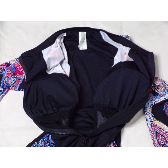 🆕 SEA LEVEL Long Sleeve Rashguard Zip Front Swimsuit Black 8 - Picture 6 of 7